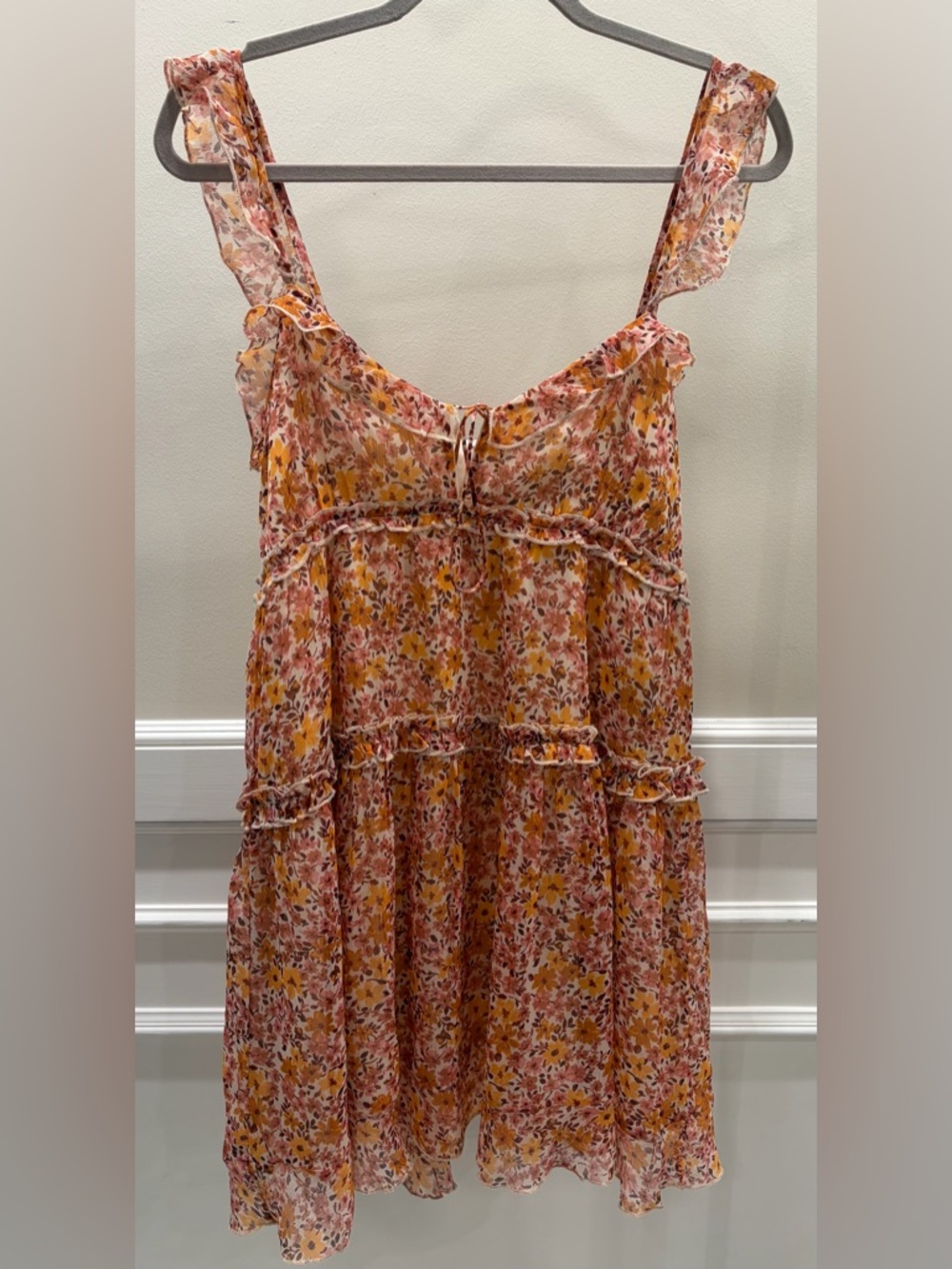 Patrons of Peace Floral Sundress with Sweetheart Neckline Pink & Orange Floral